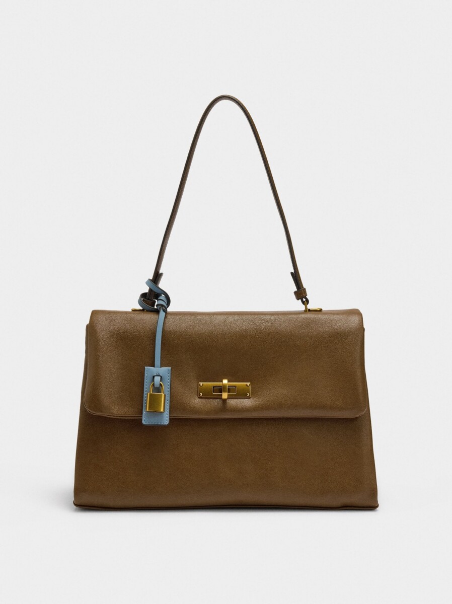 Bolso De Mano Con Solapa Y Bandolera - camel 