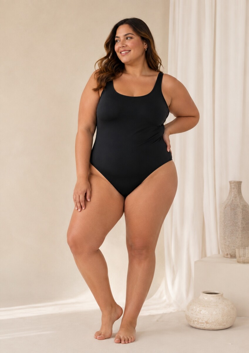 Malla Victoria – Enteriza clásica con corte bajo busto y UV+50 - Negro 