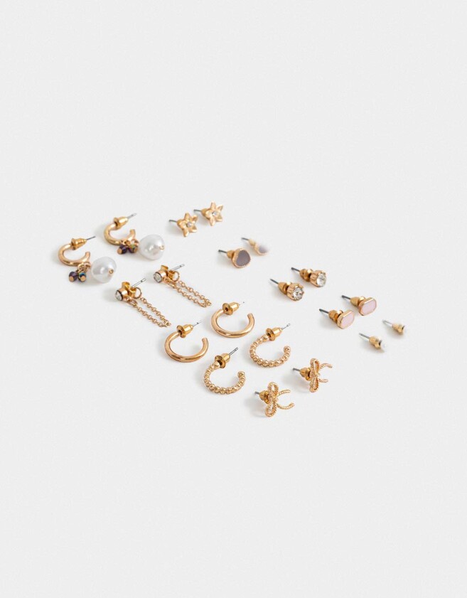 Aros Sets Perlas Aros Set 10 Argollas Y Pasantes - Dorado
