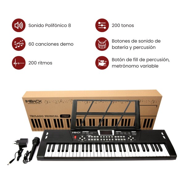 Organo Teclado Musical piano 61 Teclas Microfono 200 Tonos Ritmos Imback Itm008 Color Negro Organo Teclado Musical piano 61 Teclas Microfono 200 Tonos Ritmos Imback Itm008 Color Negro
