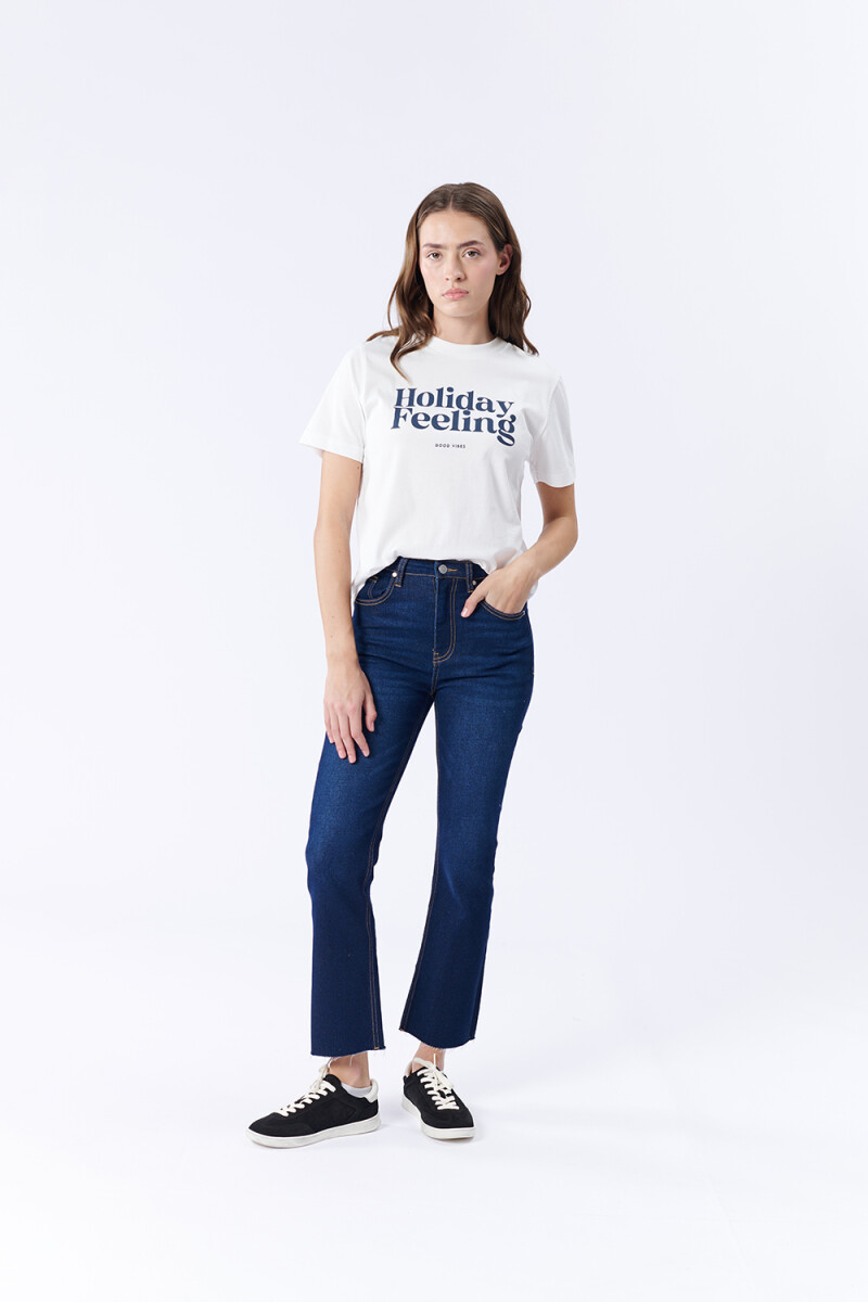 Pantalón jean cropped flare - Azul Oscuro 
