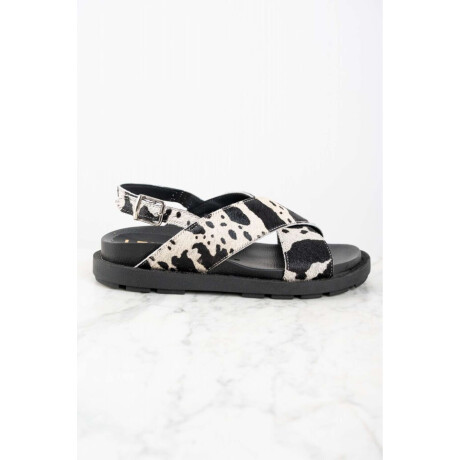 Sandalia Animal Print Pelo Vaca Negro