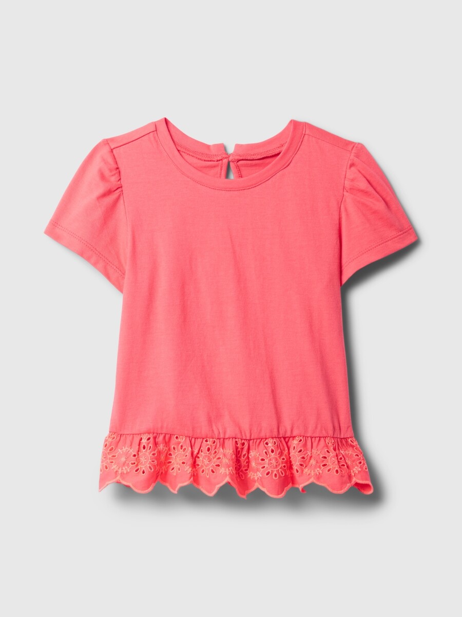 Remera Tunic Con Broderie Toddler Niña - Fresh Coral 