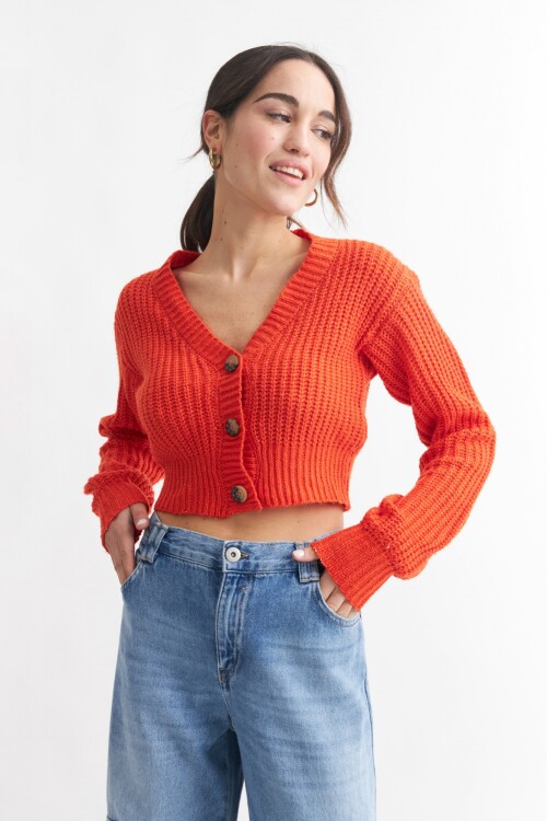 Cardigan con manga balloon NARANJA