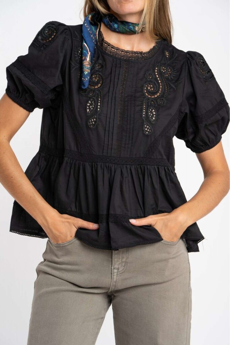 Blusa Algodon Con Encaje - Negro 