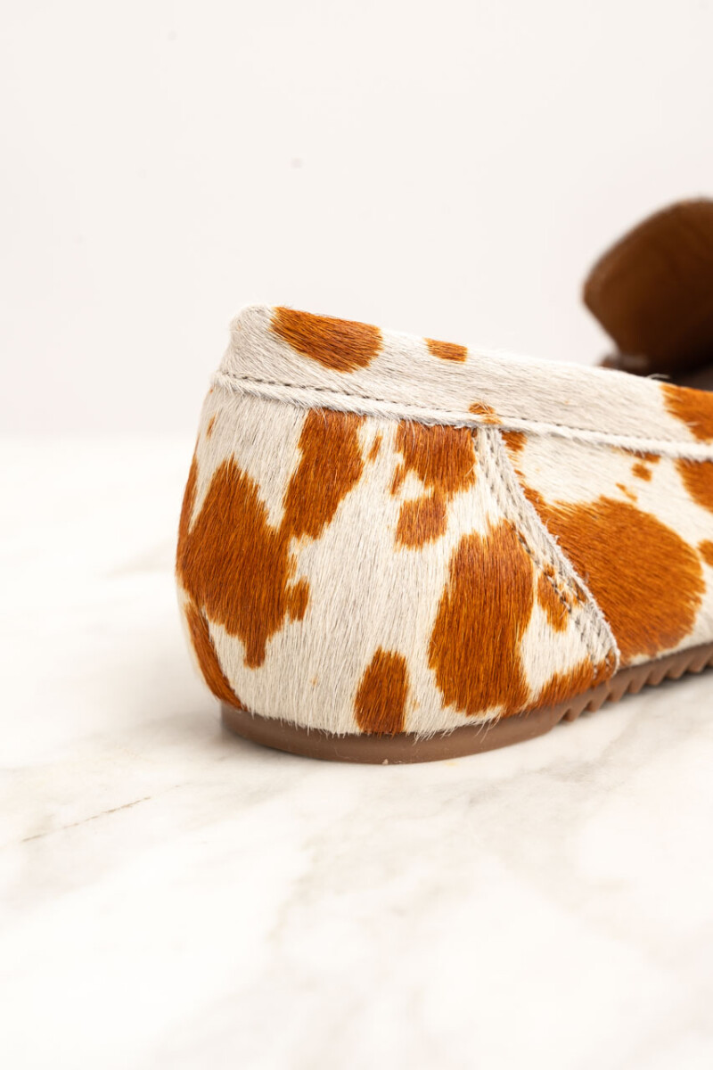 Mocasin Pelo Animal Print Vaca Camel