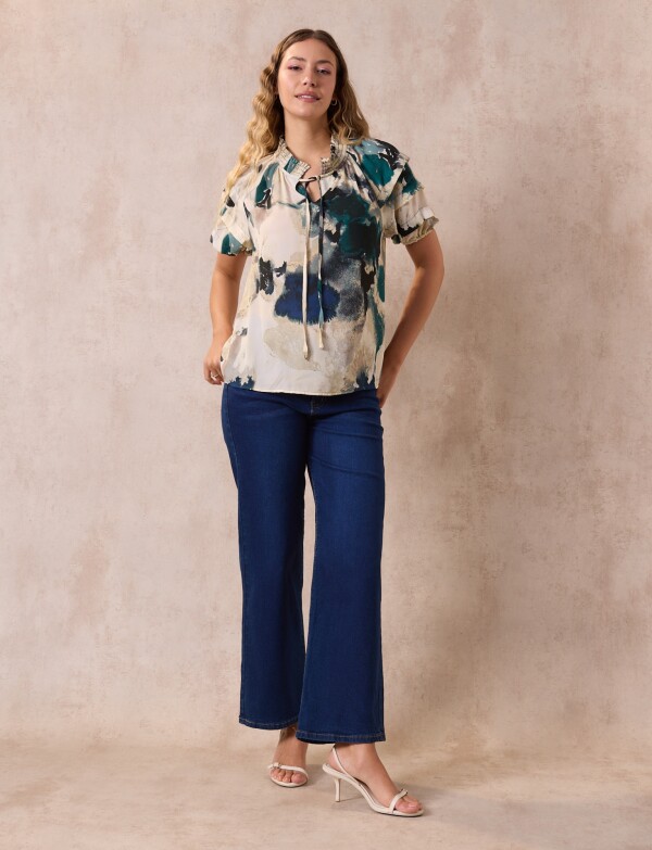 Blusa Cordel Manga Volados CRUDO/MULTI