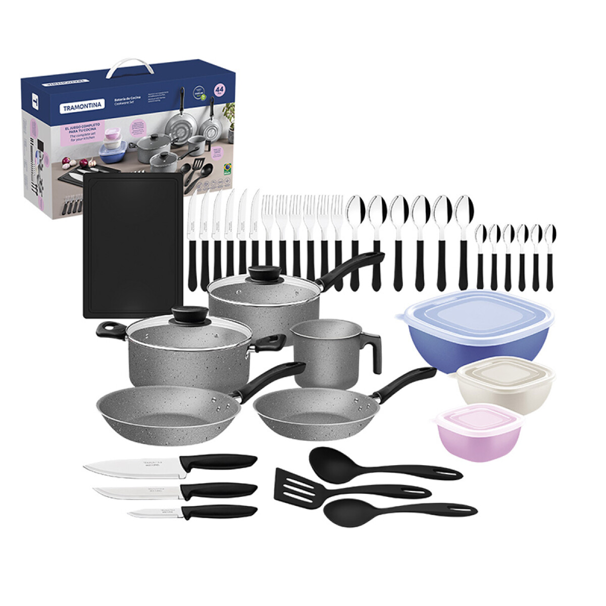 Batería de cocina gris + cubiertos, 44 piezas - TR6274ML 