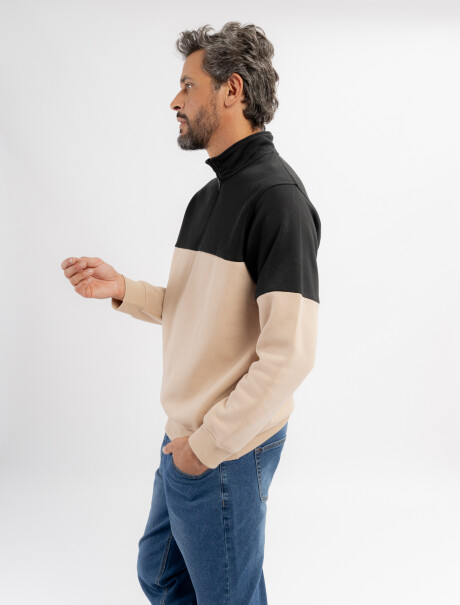 Buzo felpa combinado beige