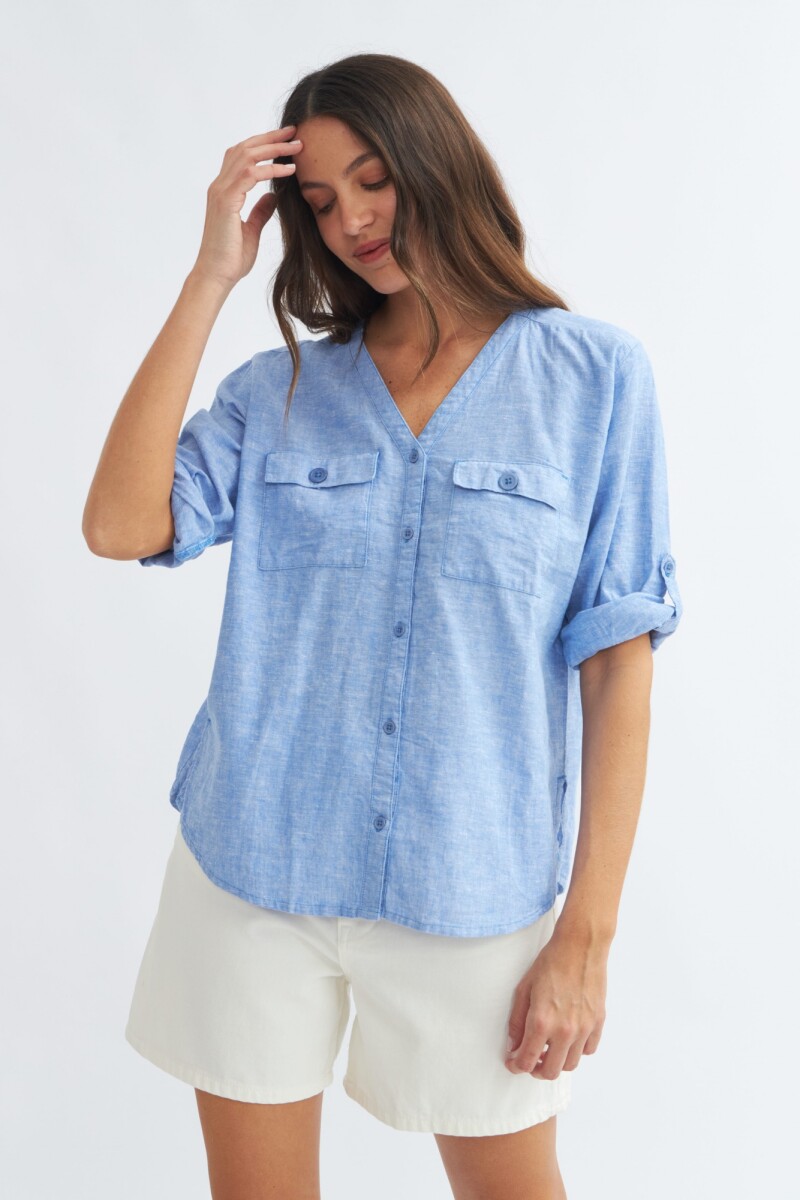 Camisa mangas 3/4 escote en V CELESTE