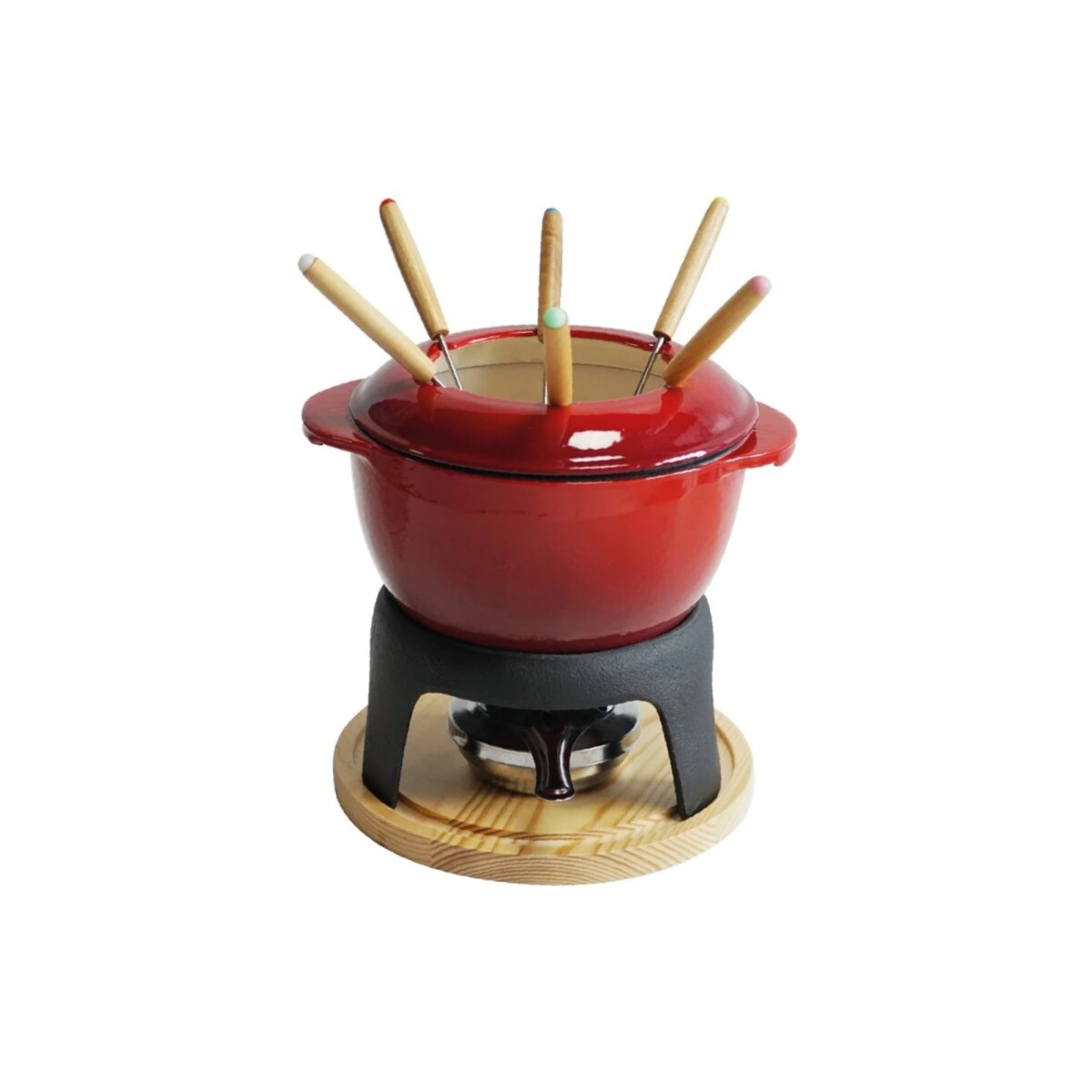 FONDUE HIERRO BASE MADERA ROJO 17X10CM 