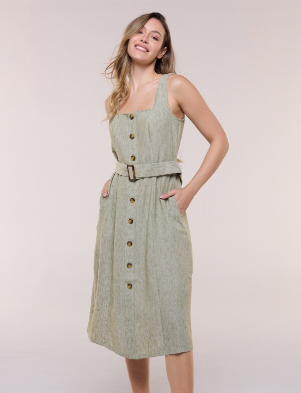 Vestido Midi Camisero Con Cinto VERDE