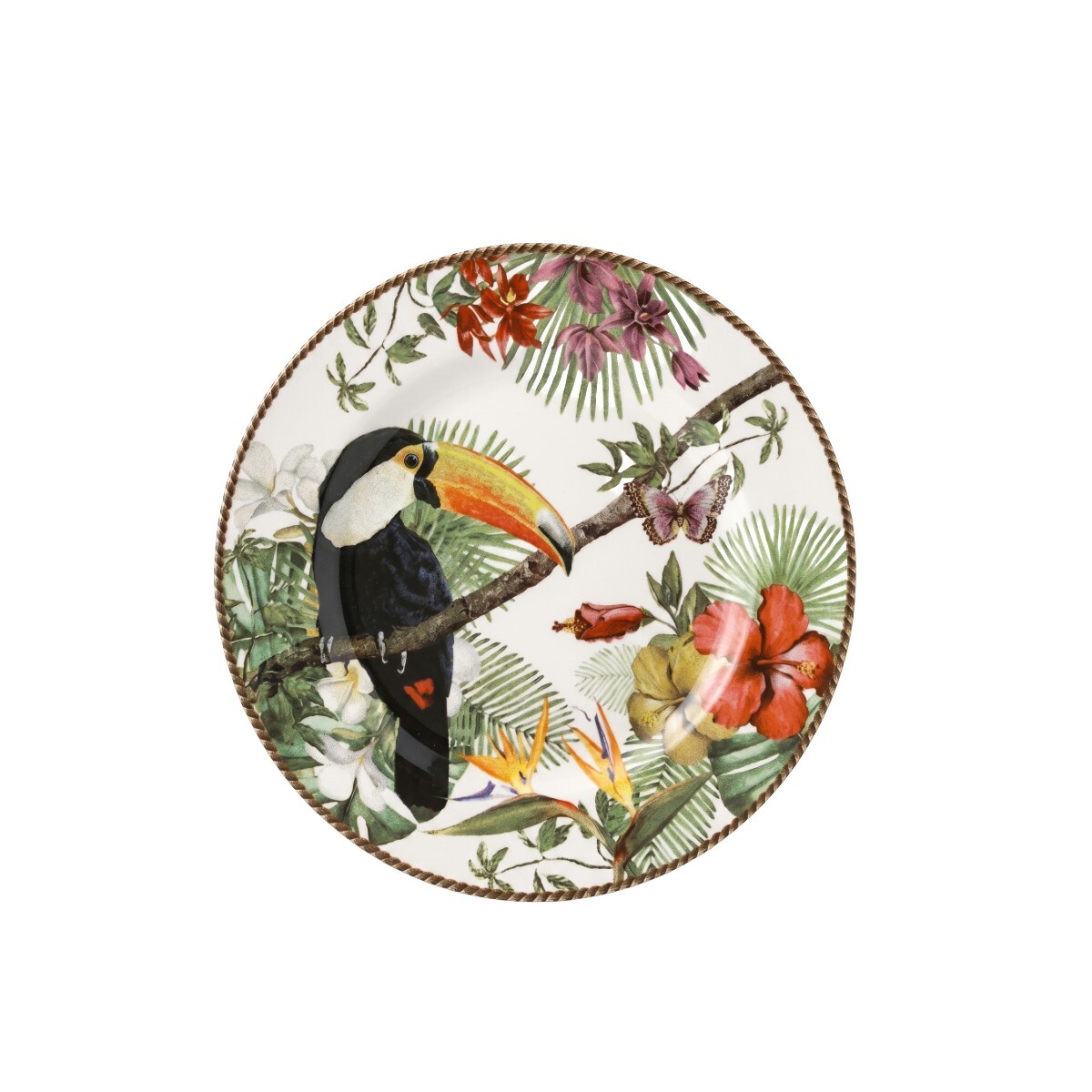 PLATO DIS TUCAN/FLORES P/POSTRE TROPICOS 21CM 