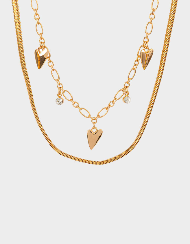 Collares Cortos Bañada en Oro Blanco Collar Multicadena Con Dijes - Dorado