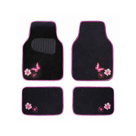 Alfombra Universal Negra De Fieltro Con Mariposas Rosa