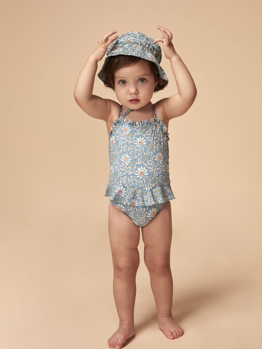 Bañador Estampado Flores Con Volante Azul Pato