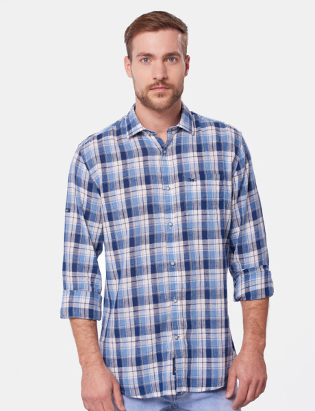 CAMISA DE LINO A CUADROS Azul