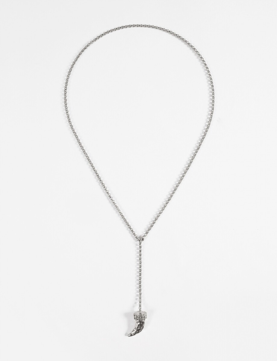 Collar cadena doble vuelta dije cuerno - plateado 