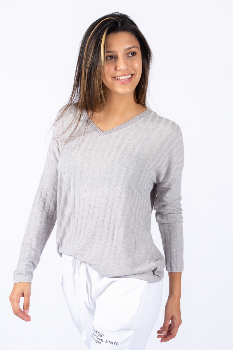 Sweater lanilla escote v - Gris 