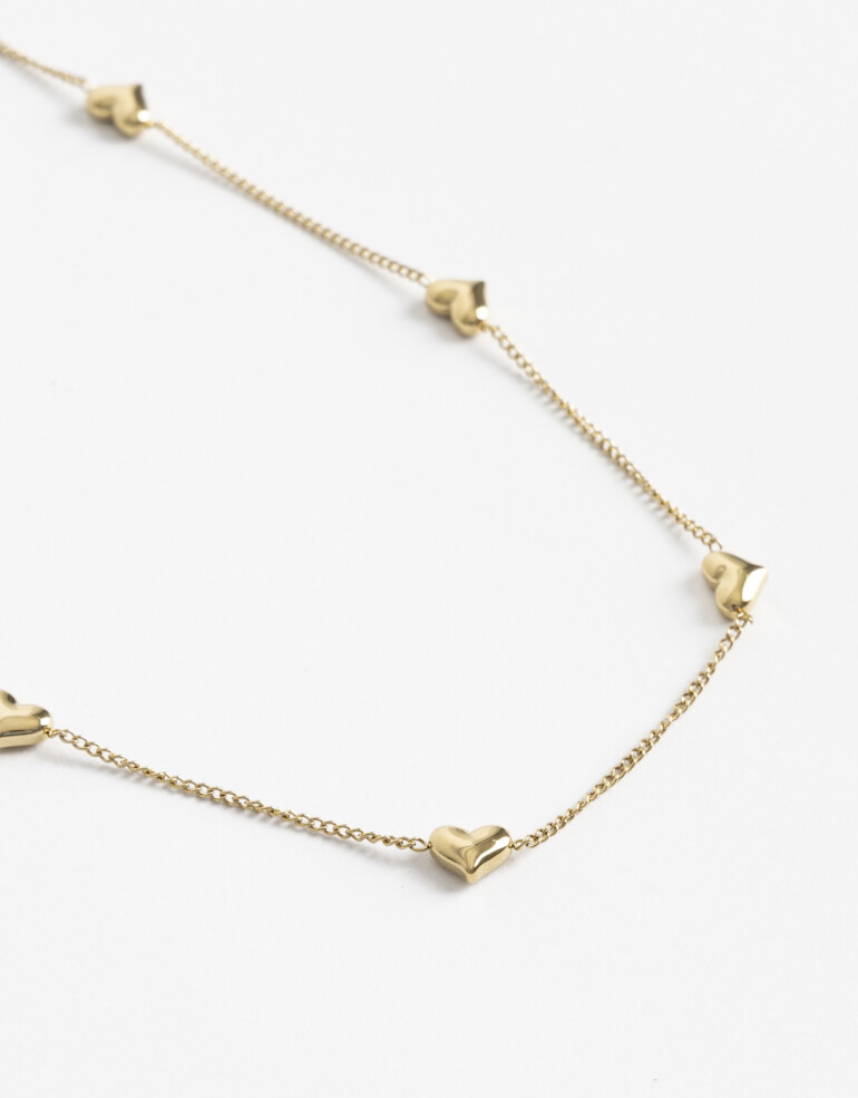 Collares Cortos Metal Collar De Acero Corazones - Dorado