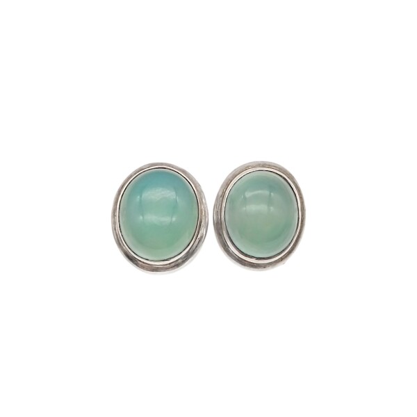 Caravanas Oval-Plata 925 -Piedra Calcedonia-CA3378 Conpiedra