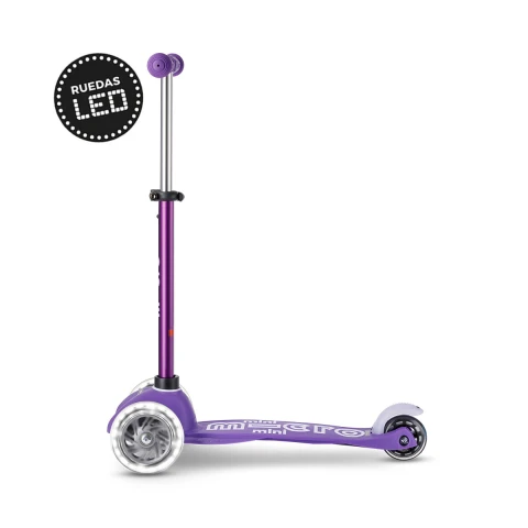 Monopatín Micro Mini Deluxe LED Ajustable con 3 Ruedas PURPURA
