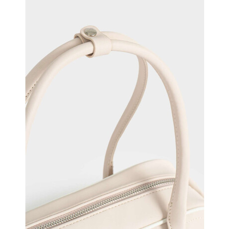 Cartera Bowling Con Charm Marron Beige