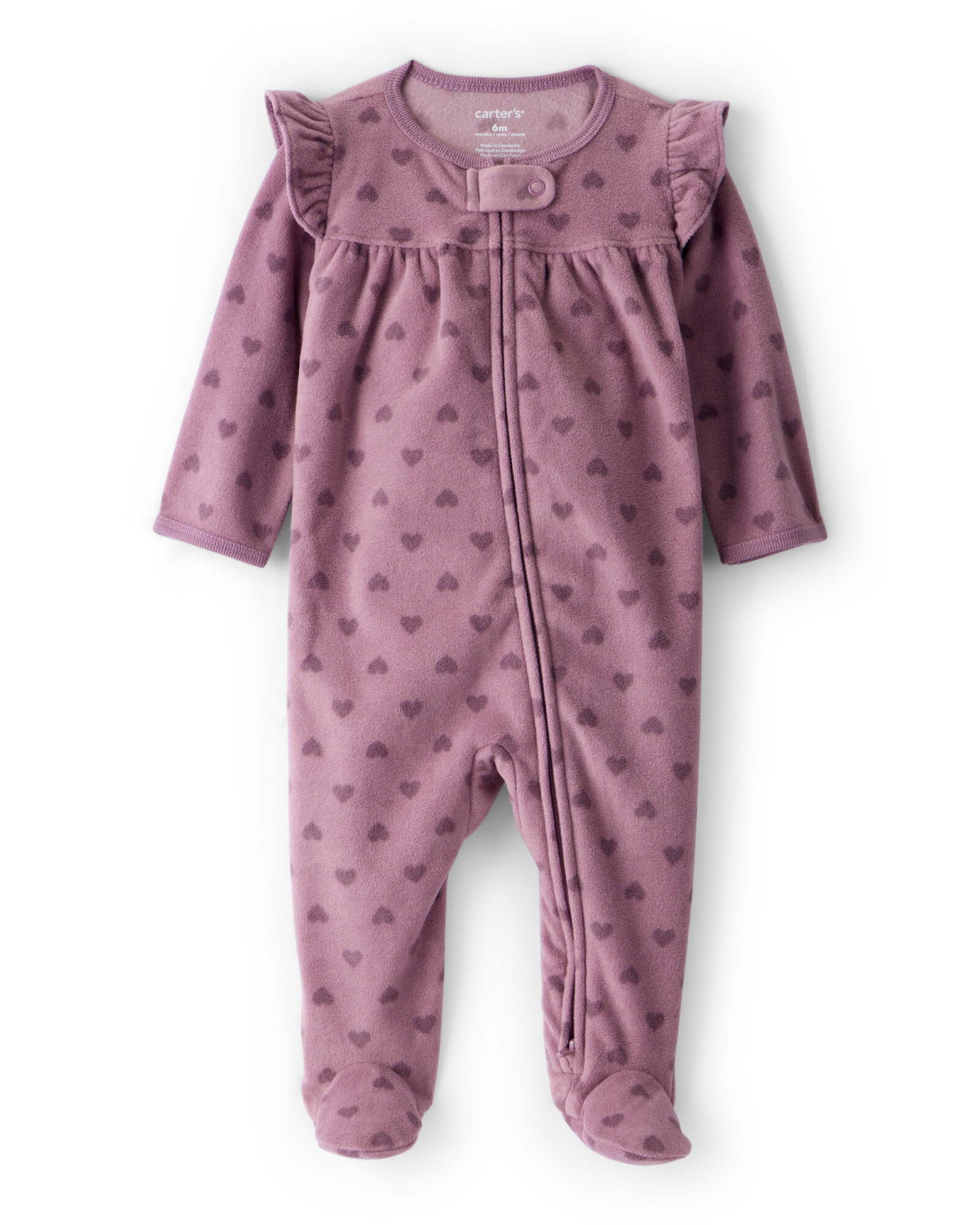 Pijama una pieza de micropolar, con pie, púrpura, diseño corazones Sin color
