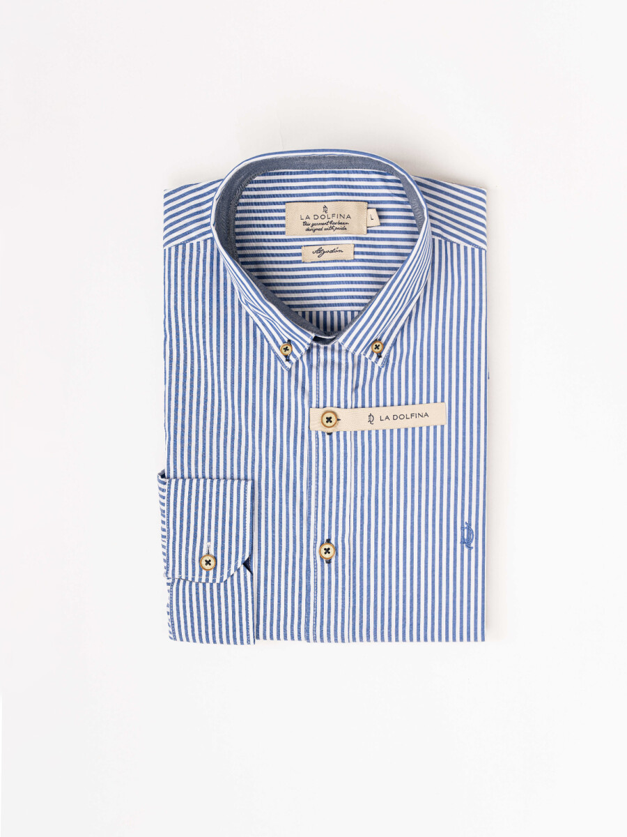 Camisa m/l rayada - azul 