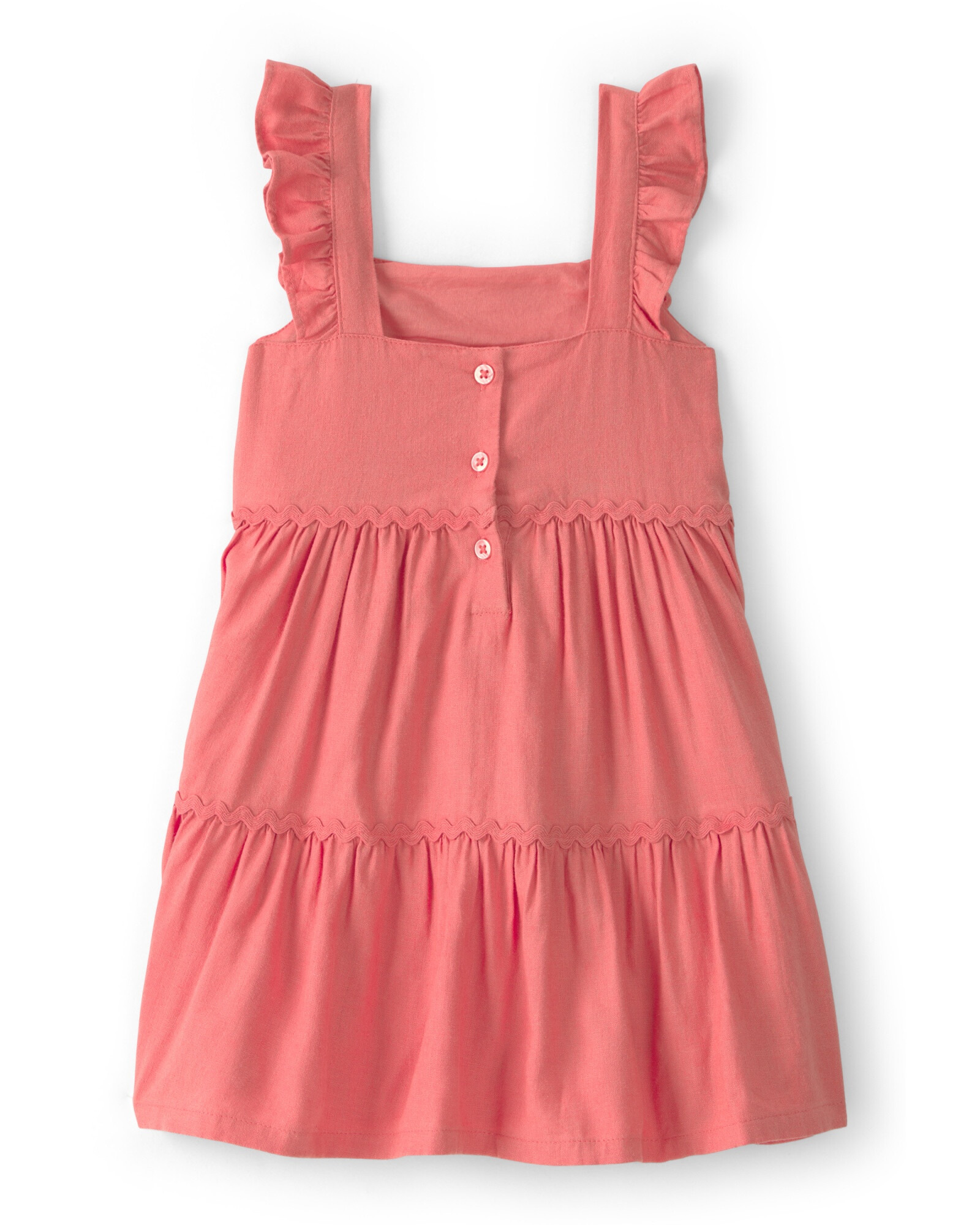 Vestido de lino, escalonado, color coral Sin color