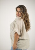 Blusa 100% lino Con strass bordado y lentejuelas Beige