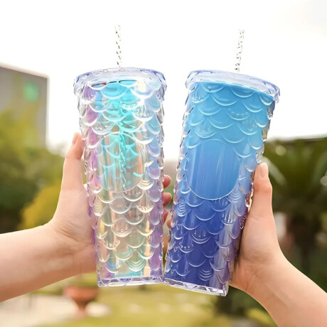 Vaso Acrílico Sirena Con Sorbito Y Tapa Transparente