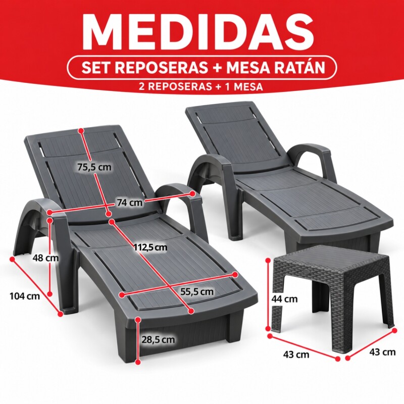 Set x2 Reposeras Gris + mesa auxiliar gris turca GRIS