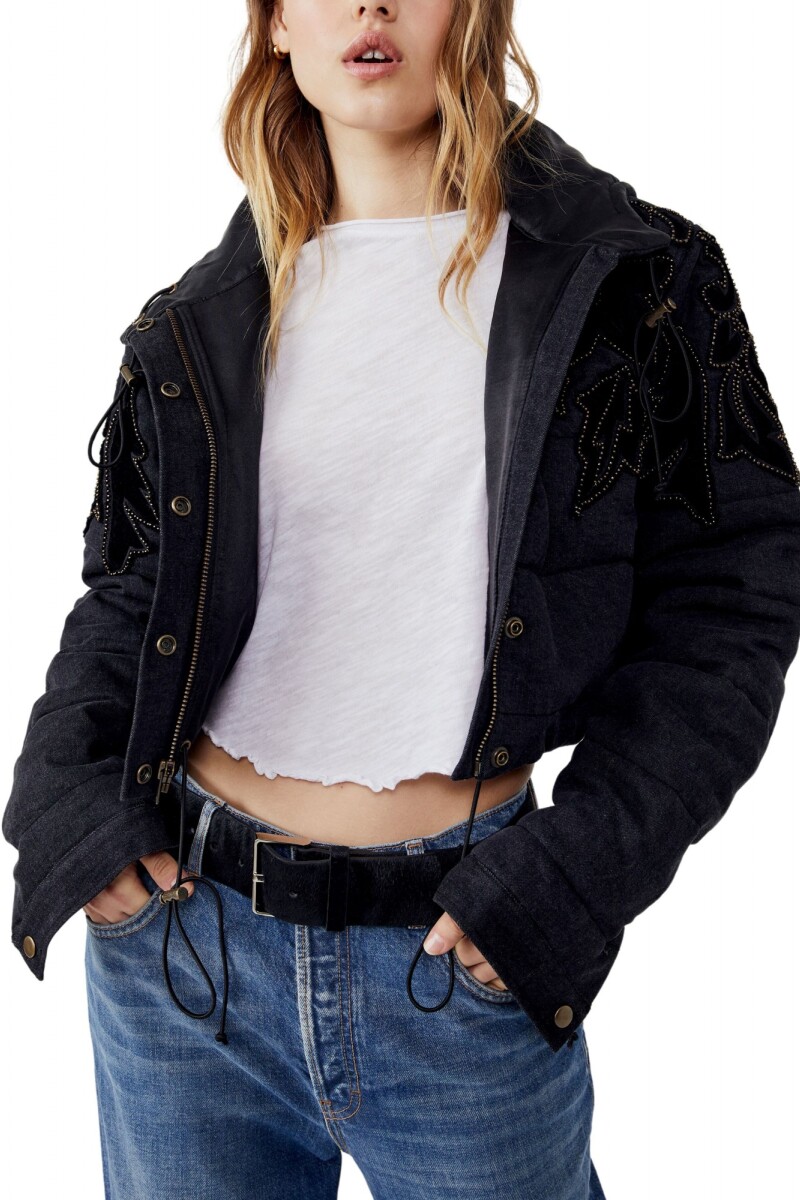 FLEUR DE LIS DENIM PUFFER Negro