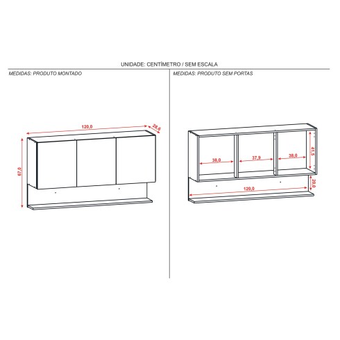 Modulo Aereo Para Cocina Tres Puertas De 120 cms. Blanco Freijo FREIJO Y BLANCO