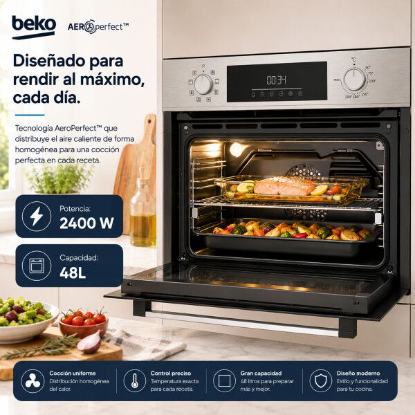 Horno De Empotrar Beko 48l Grill Convector Bbcm12300x HORNO DE EMPOTRAR BEKO 48L BBCM12300X