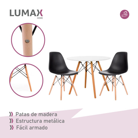 Juego de comedor Con Mesa Circular de 80cm + 2 Sillas Eames Negro