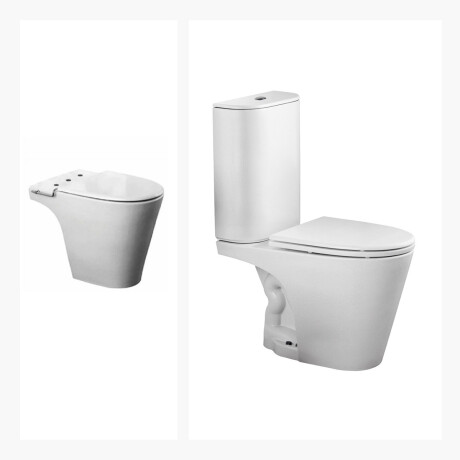 JUEGO DE LOZA BLANCO,INODORO DESCARGA A 25 CM, MOCHILA,TAPA Y BIDET PARA GRIFERIA BIMANDO LINEA MARINA MARCA FERRUM BLANCO