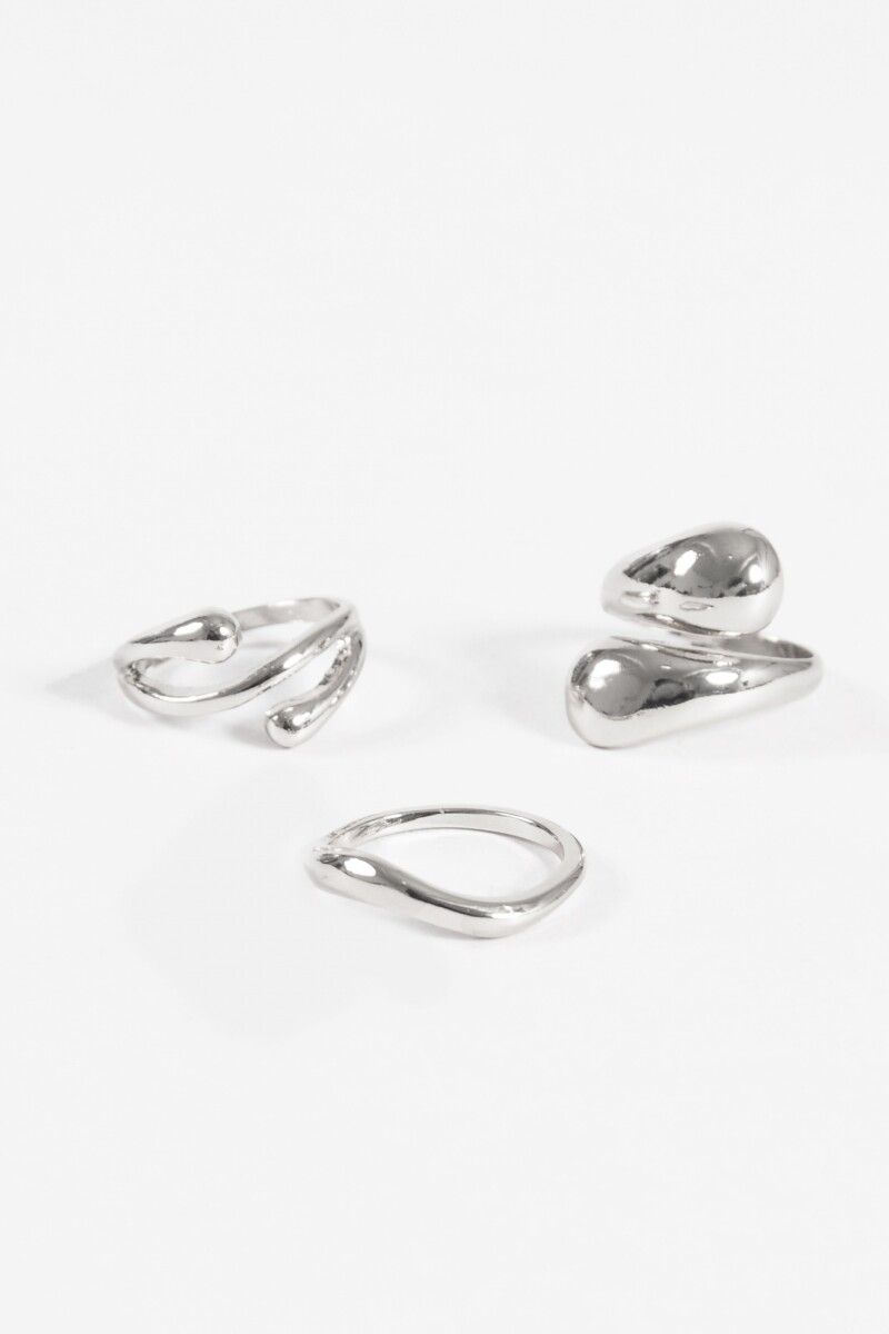 Set de anillos curvo plateado