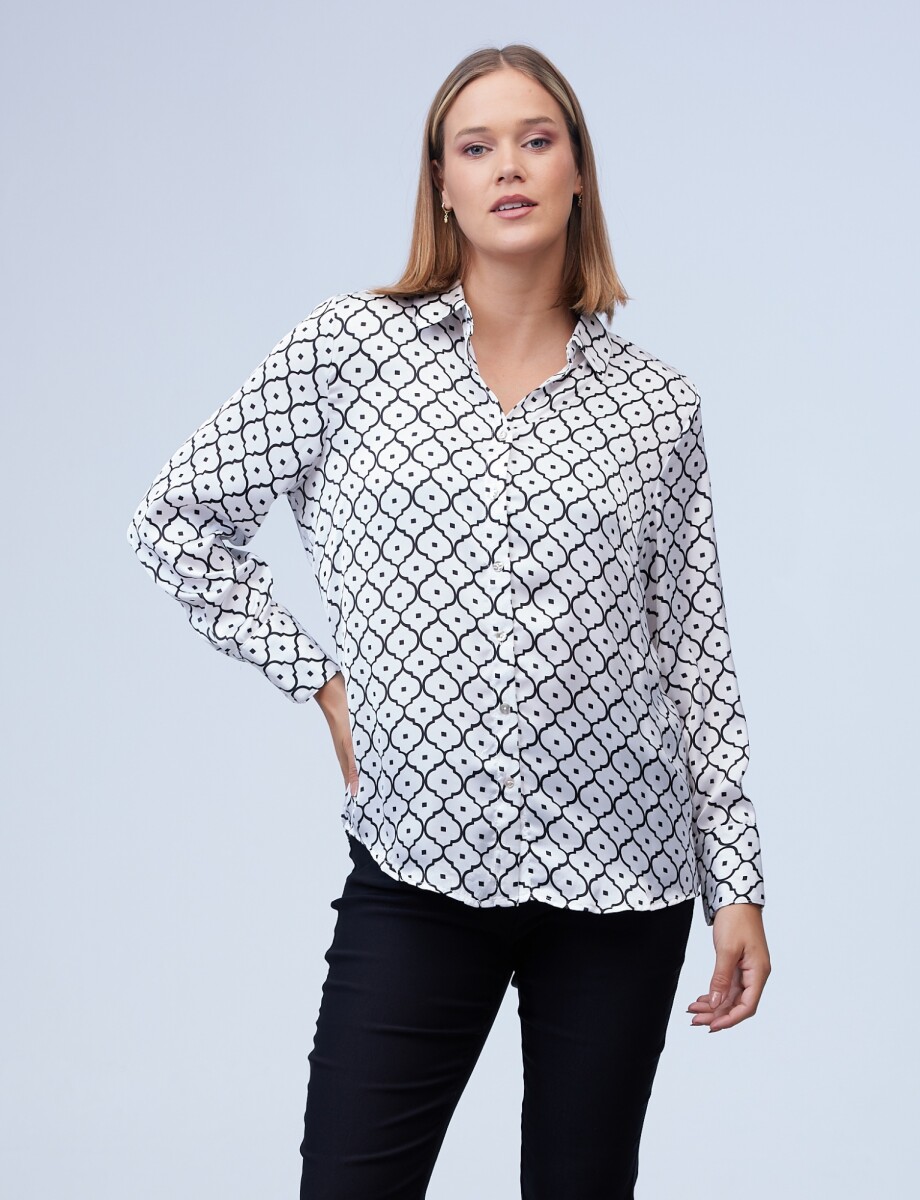 Camisa Satén Print - Blanco/negro 