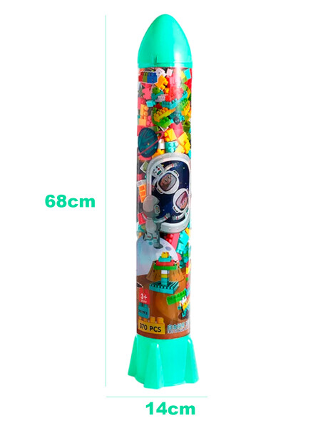 Tubo con 370 bloques de encastre con forma de cohete Verde