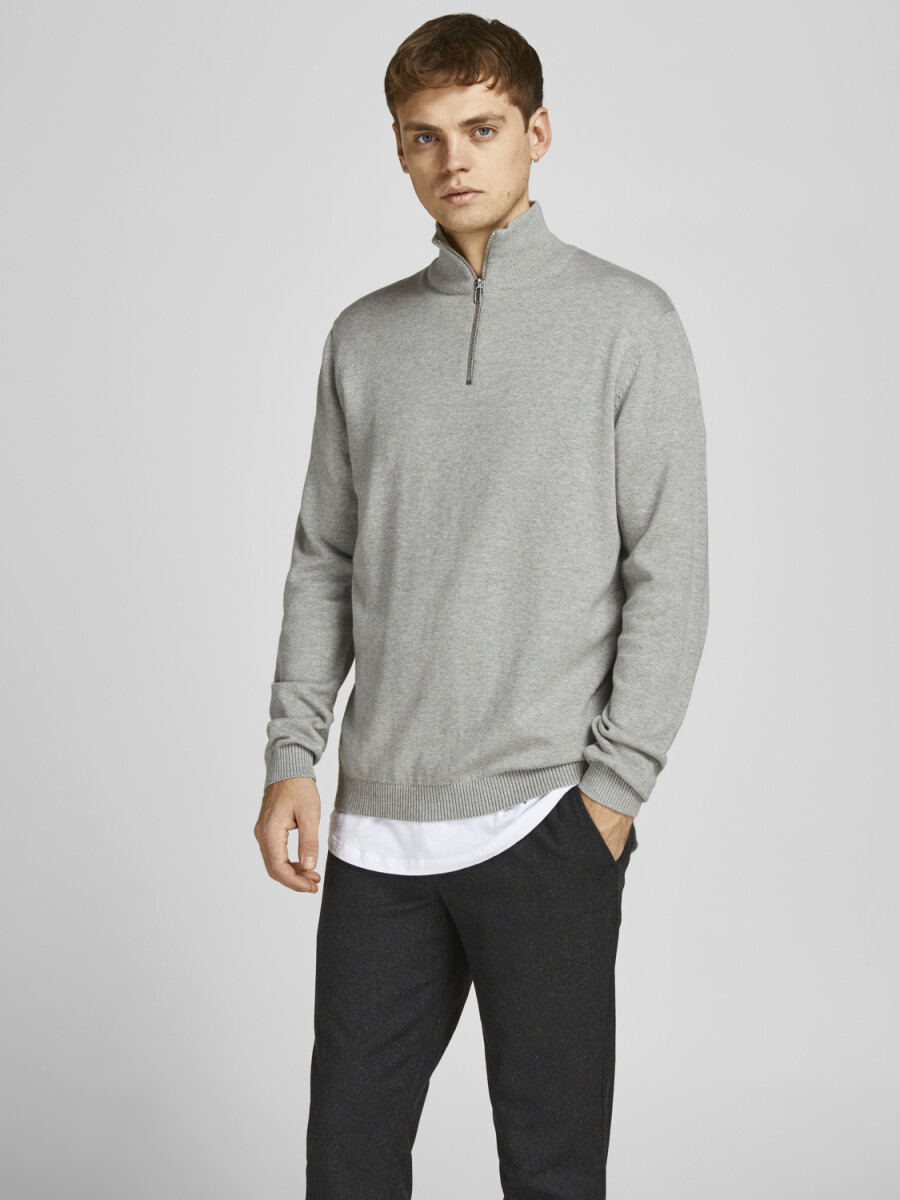 Sweater Medio Cierre Basic - Light Grey Melange 