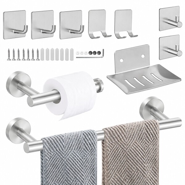 Set De Accesorios Para Baño Juego 10 Piezas Acero Inoxidable IMBACK Color Plateado Set De Accesorios Para Baño Juego 10 Piezas Acero Inoxidable IMBACK Color Plateado