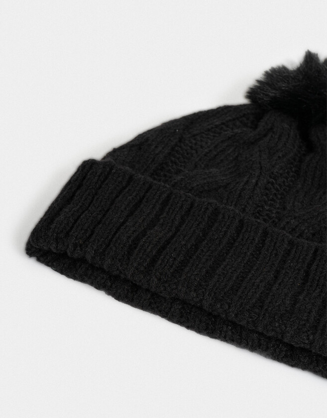 Gorro Clasico Gorro Tejido Con Pompón Negro - Negro
