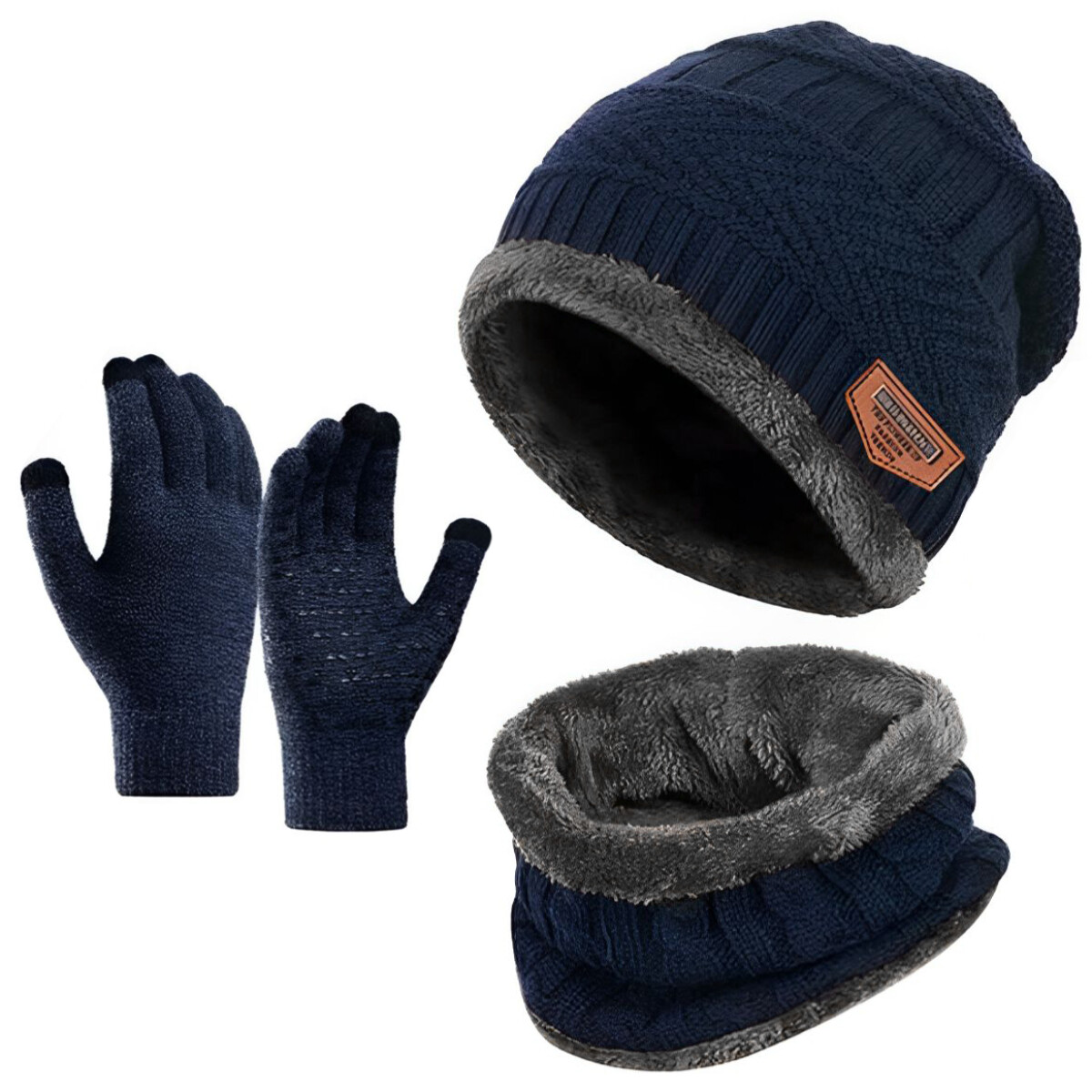 Kit Set Invierno Gorro Bufanda Cuello Guantes Abrigo Unisex ® - Color Variante Gris Azul 