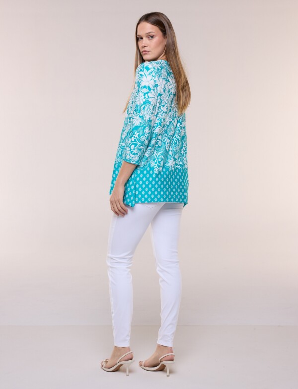 Blusa Keyhole Printed TURQUESA/MULTI