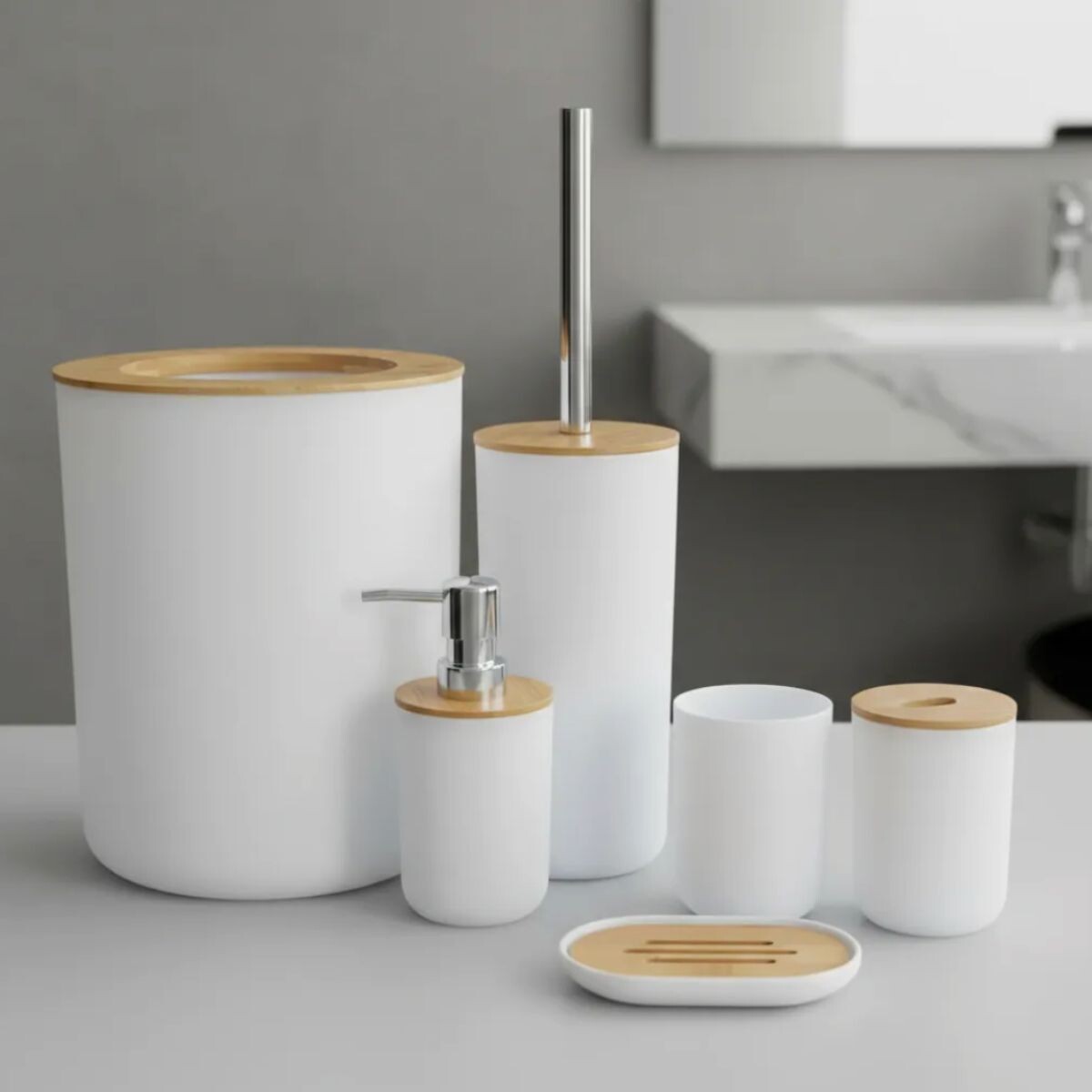 Set De Baño Juego De Accesorios Para Baño 6 Piezas Completo - Color blanco 