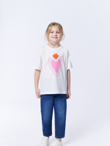Remera Manga Corta Estampa Corazón Blanca