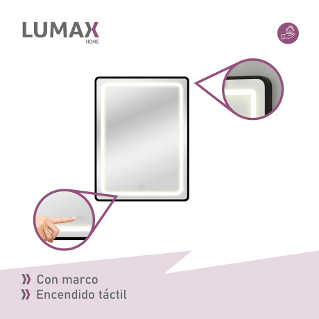 Espejo Vertical Lumax c/marco desempañador y Luz 90x70cm Negro