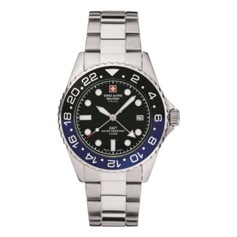 Reloj Swiss Alpine Military Master Diver GMT 7052.1132 para hombre con correa de acero Azul
